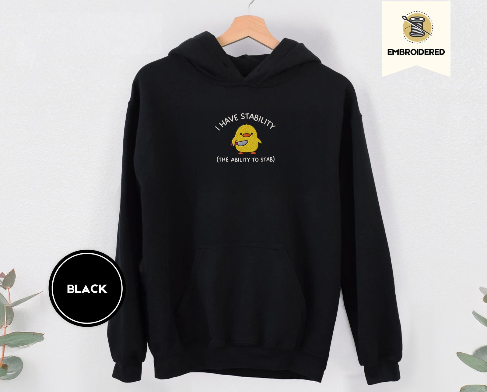 Black Stability Duck Embroidered Hoodie