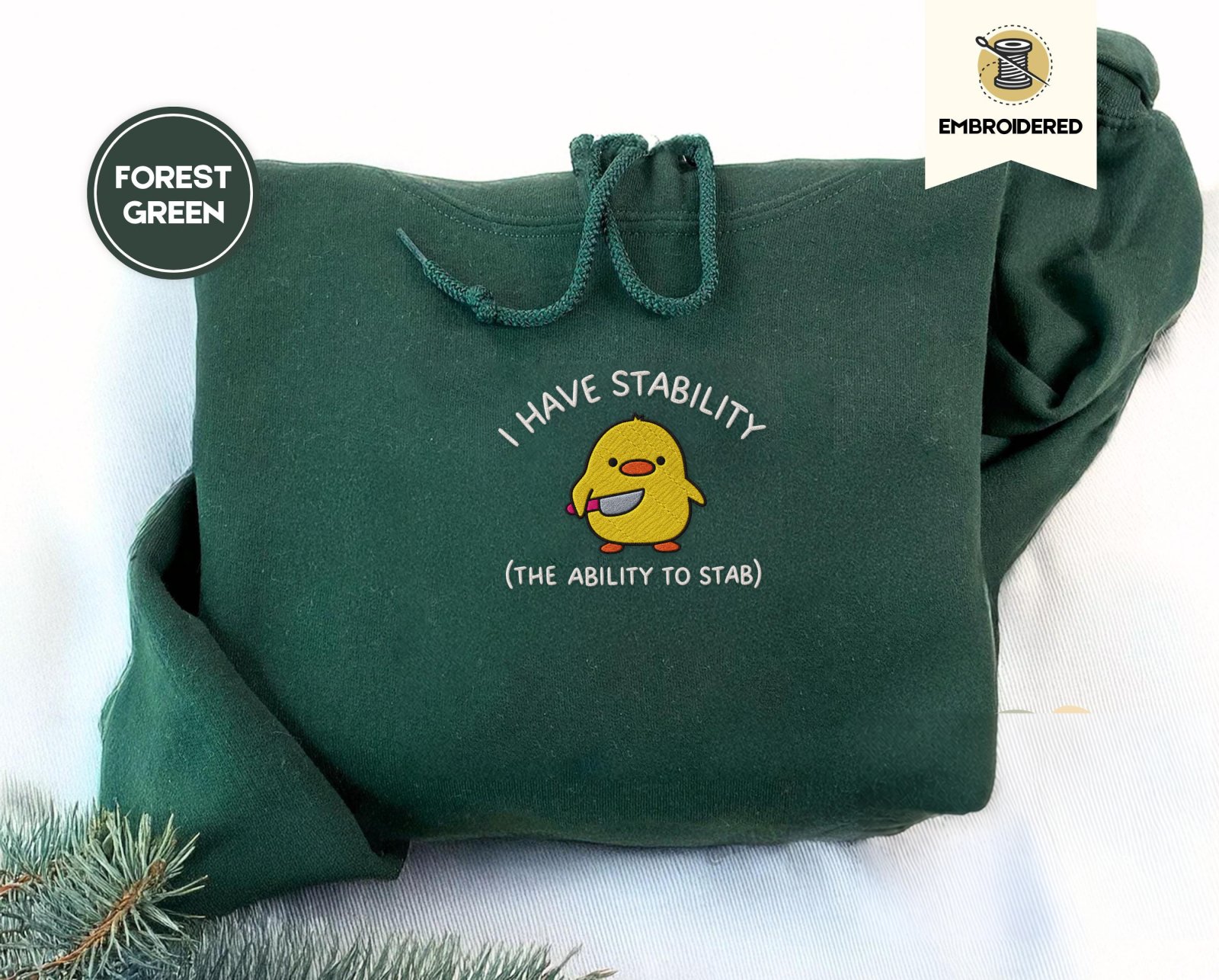 Forest Green Stability Duck Embroidered Hoodie