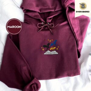 Maroon Starry Three Dragons Embroidered Hoodie