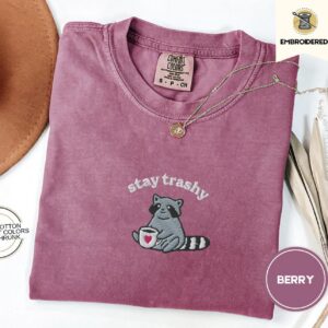 Berry Stay Trashy Raccoon Embroidered T-Shirt
