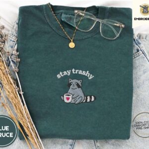 Blue Spruce Stay Trashy Raccoon Embroidered T-Shirt
