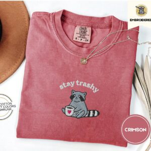 Crimson Stay Trashy Raccoon Embroidered T-Shirt