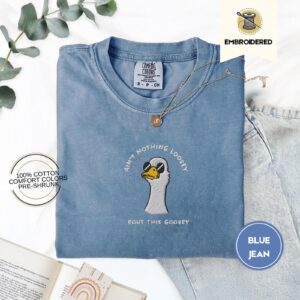 Blue Jean Sunglasses Goose Embroidered T-Shirt