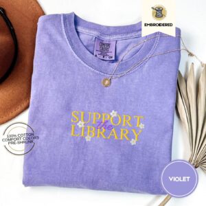 Violet Support the Library Daisies Embroidered T-Shirt