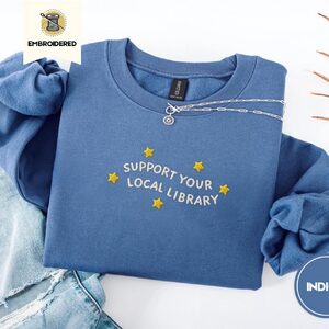 Indigo Blue Support Your Local Library Embroidered Sweatshirt