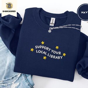 Navy Support Your Local Library Embroidered Sweatshirt