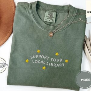 Moss Support Your Local Library Embroidered T-Shirt