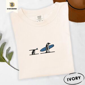Ivory Surfing Penguins Embroidered T-Shirt