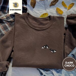 Dark Chocolate Swimming Orcas Embroidered Sweatshirt