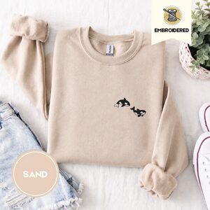 Sand Swimming Orcas Embroidered Sweatshirt