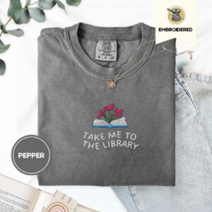 Pepper Take Me to the Library Embroidered T-Shirt