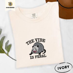 Ivory The Vibe Is Feral Possum Embroidered T-Shirt