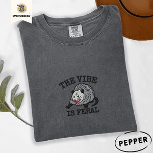 Pepper The Vibe Is Feral Possum Embroidered T-Shirt