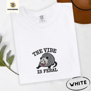 White The Vibe Is Feral Possum Embroidered T-Shirt
