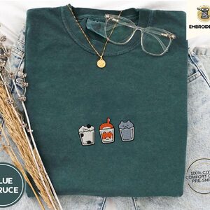 Blue Spruce Three Cats in Glasses Embroidered T-Shirt