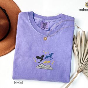 Violet Three Dragons and Golden Stars Embroidered T-Shirt