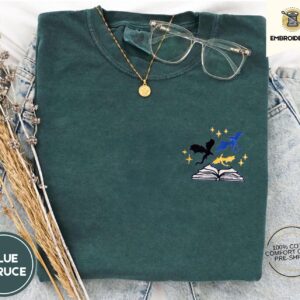 Blue Spruce Three Dragons and Stars Embroidered T-Shirt