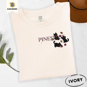 Ivory Three Playful Black Cats Embroidered T-Shirt