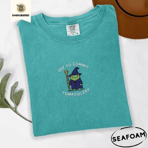 Seafoam Tomfoolery Frog With Staff Embroidered T-Shirt