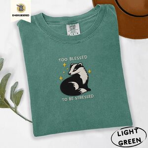 Light Green Too Blessed Badger Embroidered T-Shirt