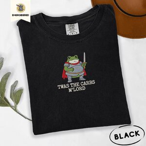 Black Twas The Carbs Frog Embroidered T-Shirt