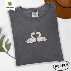 Pepper Two Swans Heart Embroidered T-Shirt