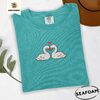 Seafoam Two Swans Heart Embroidered T-Shirt