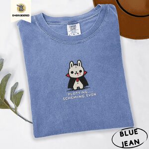 Blue Jean Vampire Bunny Embroidered T-Shirt