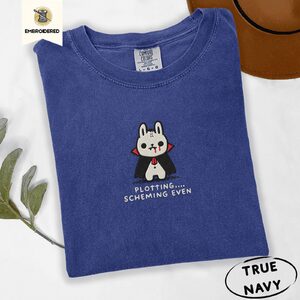 True Navy Vampire Bunny Embroidered T-Shirt