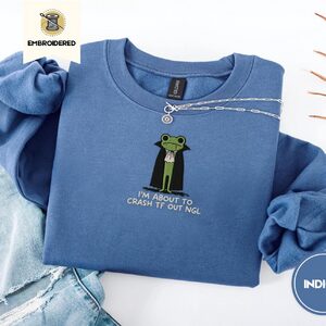 Indigo Blue Vampire Frog Embroidered Sweatshirt