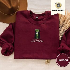 Maroon Vampire Frog Embroidered Sweatshirt