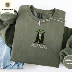 Military Green Vampire Frog Embroidered Sweatshirt