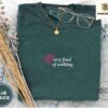 Blue Spruce Very Fond of Walking Rose Embroidered T-Shirt