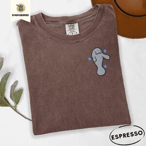 Espresso Waving Manatee Embroidered T-Shirt