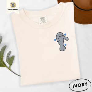 Ivory Waving Manatee Embroidered T-Shirt