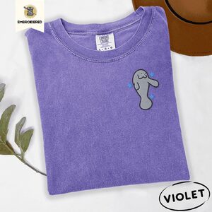 Violet Waving Manatee Embroidered T-Shirt