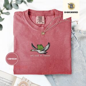 Crimson We Ride At Dawn Frog Embroidered T-Shirt