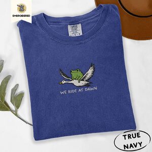 True Navy We Ride At Dawn Frog Embroidered T-Shirt