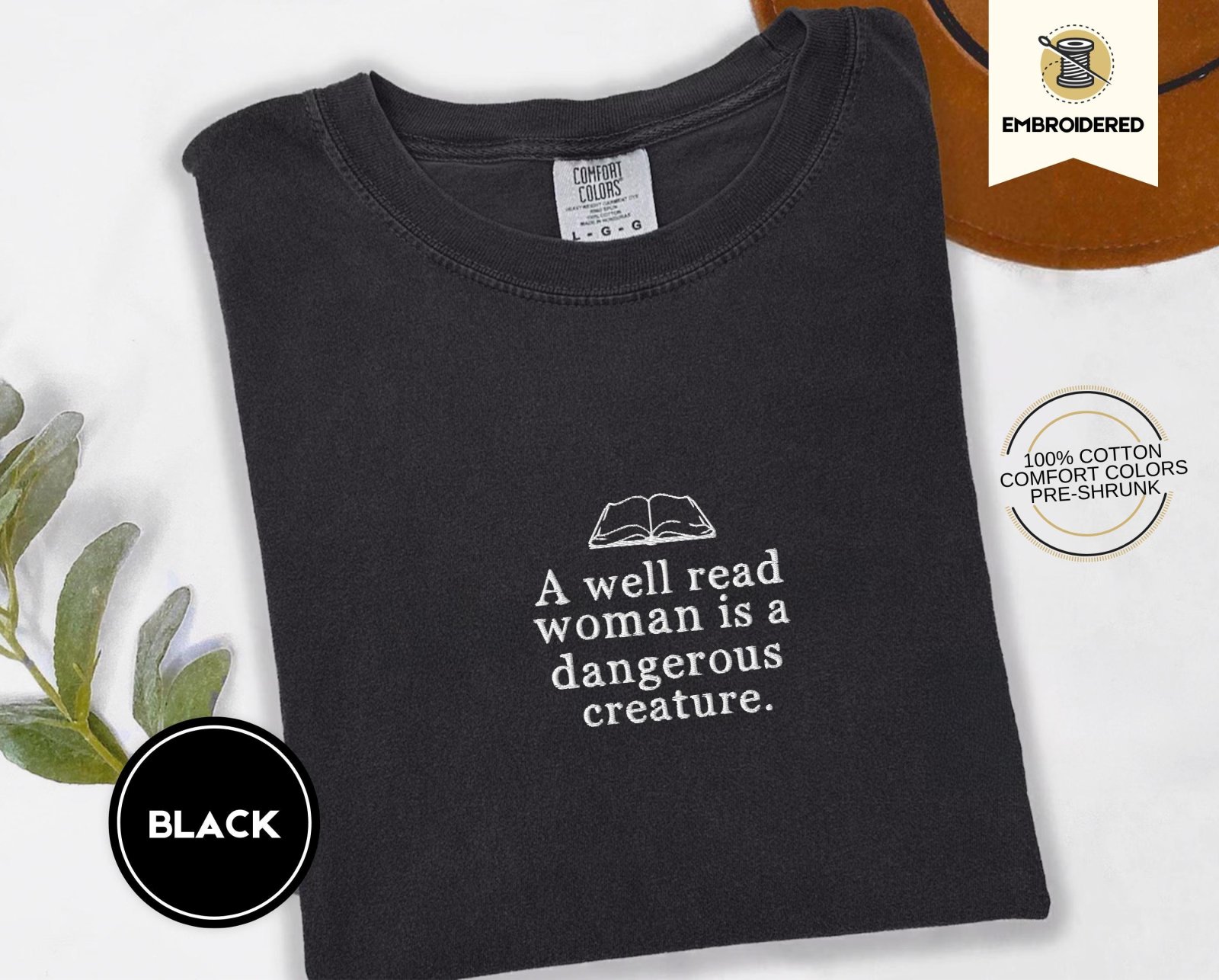 Black Well Read Woman Embroidered T-Shirt