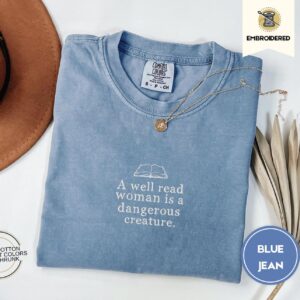 Blue Jean Well Read Woman Embroidered T-Shirt
