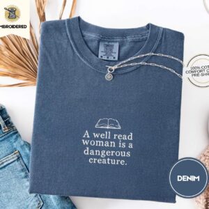 Denim Well Read Woman Embroidered T-Shirt