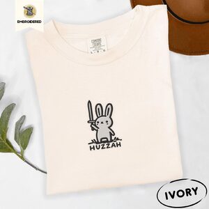 Ivory White Rabbit Raised Sword Embroidered T-Shirt