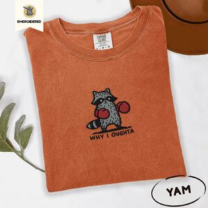 Yam Why I Oughta Boxing Raccoon Embroidered T-Shirt