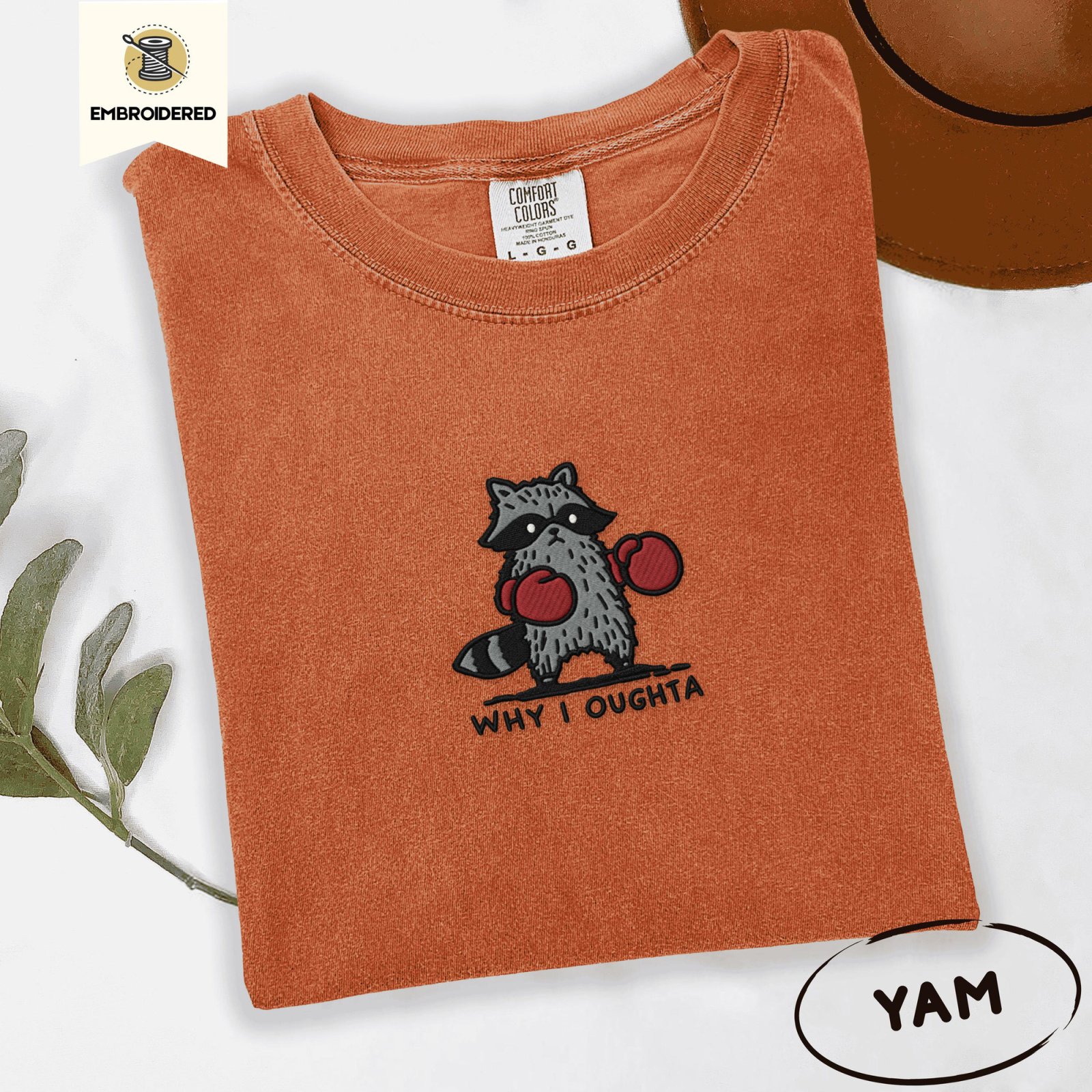 Yam Why I Oughta Boxing Raccoon Embroidered T-Shirt