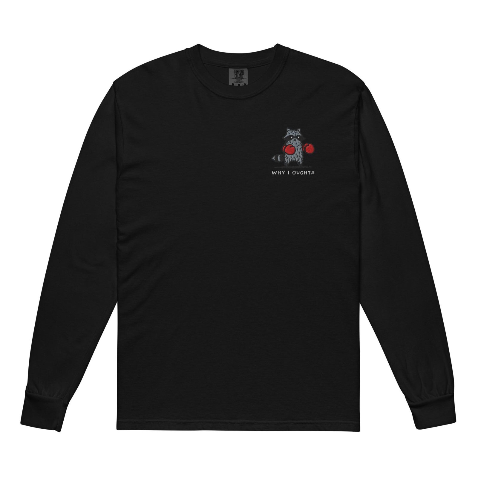 Black Why I Oughta Raccoon Embroidered T-Shirt