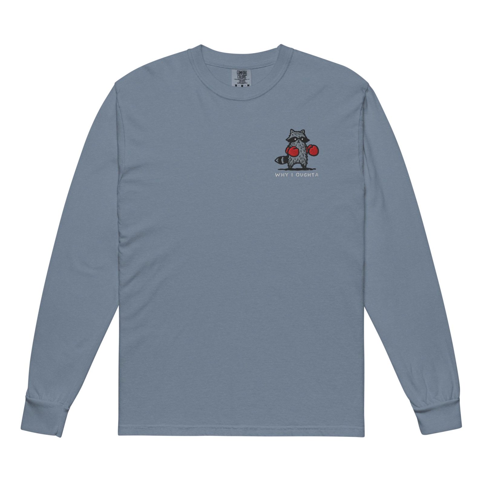 Blue Jean Why I Oughta Raccoon Embroidered T-Shirt