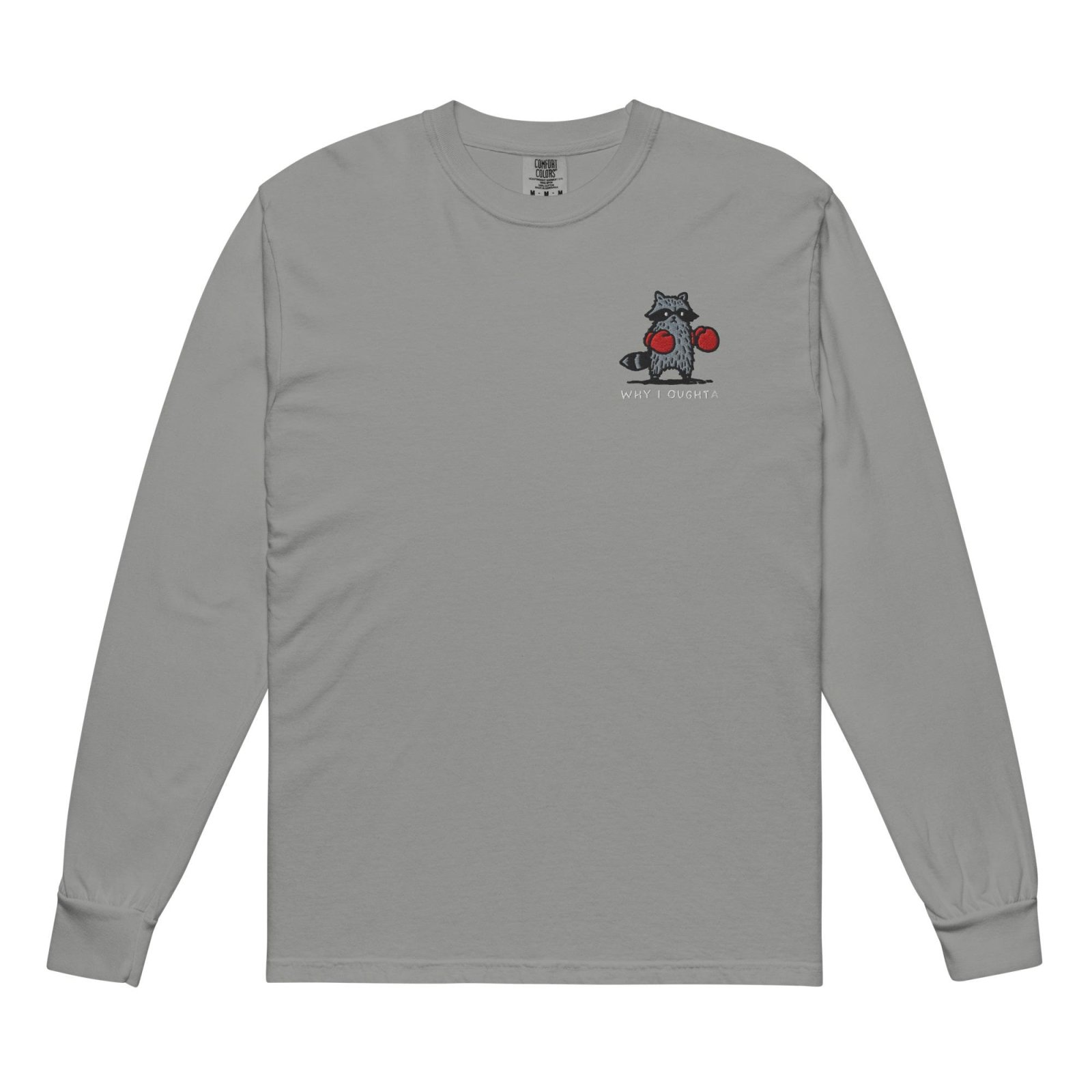 Grey Why I Oughta Raccoon Embroidered T-Shirt