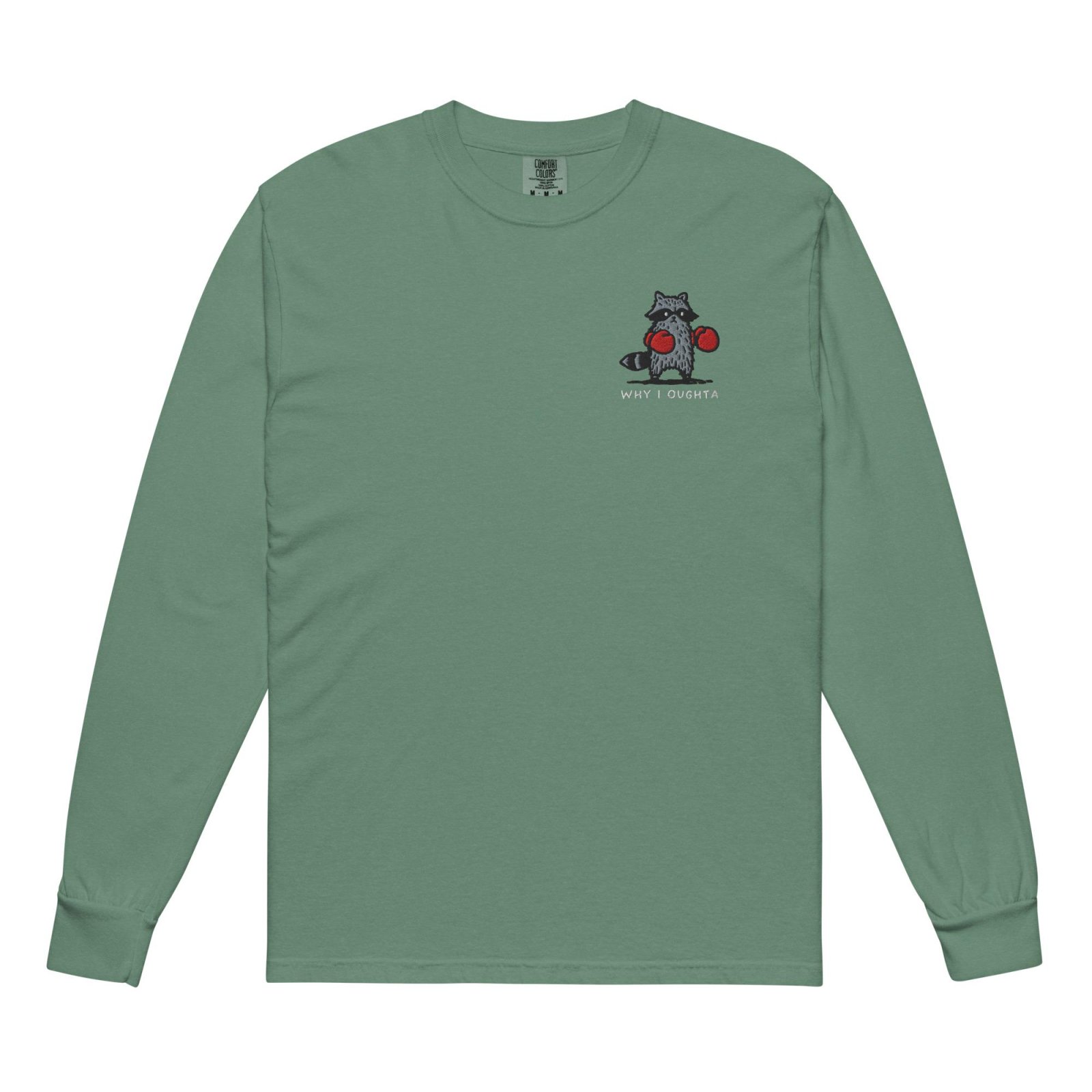 Light Green Why I Oughta Raccoon Embroidered T-Shirt