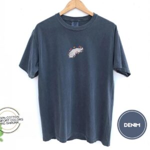 Denim Wildflower Cat Embroidered T-Shirt