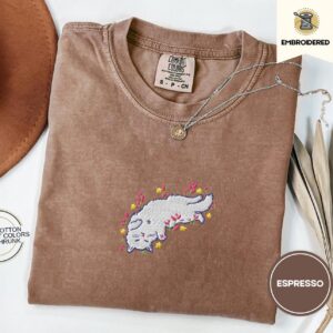 Espresso Wildflower Cat Embroidered T-Shirt